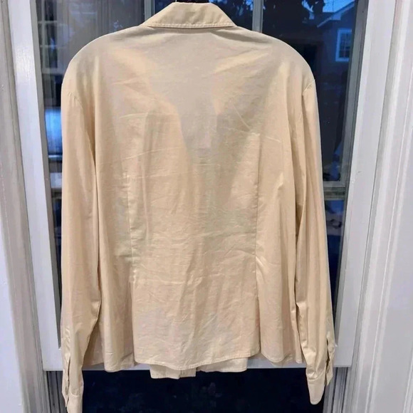 Lafayette 148 Button Down Shirt Womens Size 16 Ivory Cotton Top Collared Pockets - Picture 2 of 7